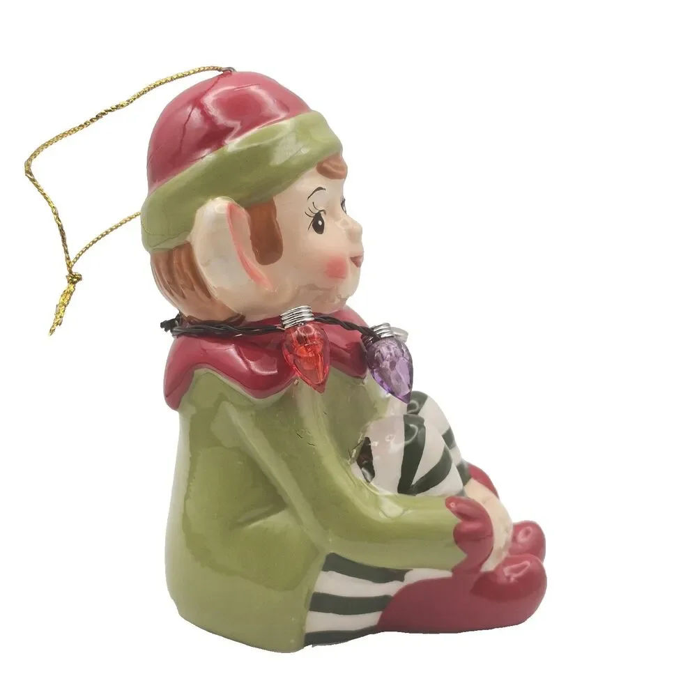 Mr. Christmas Ceramic Knee Hugger Elf Necklace Of Christmas Lights That Work!